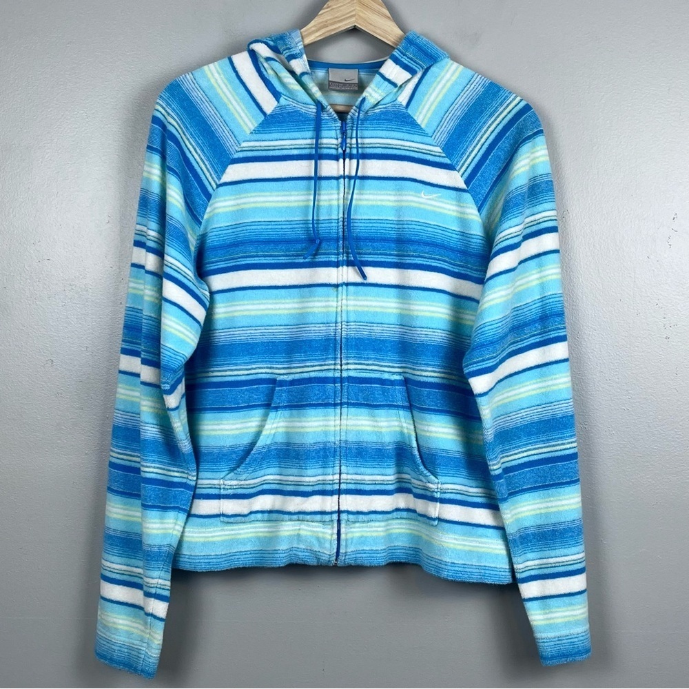 Nike Youth Girls Striped Soft Terry Cloth Full-Zip Jacket Size L; Beach, Casual